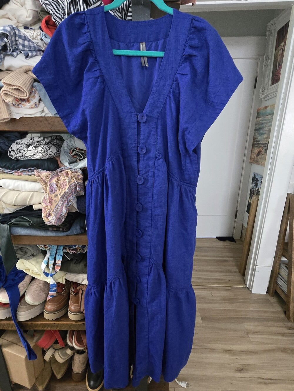 Anthropologie Royal Blue Button-Front Midi Dress